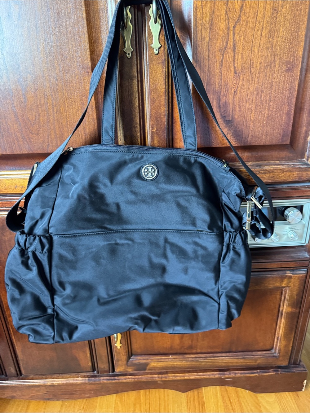 Tory Burch Black Nylon Duffel Bag with Logo Emblem Diaper Bag - Picture 1 of 6